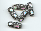 Banded Black Lac Tube Beads - Ref: 1459