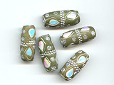 Banded Olive Lac Tube Beads - Ref: 1455